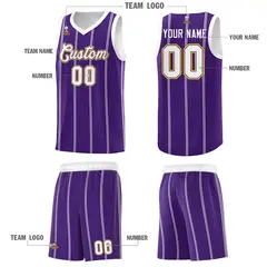 Purple White Gold Vertical Stripes Basketball Jersey Set 5