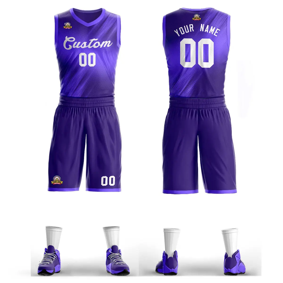 Purple White Gradient Fashion Slash Basketball Jersey Sets