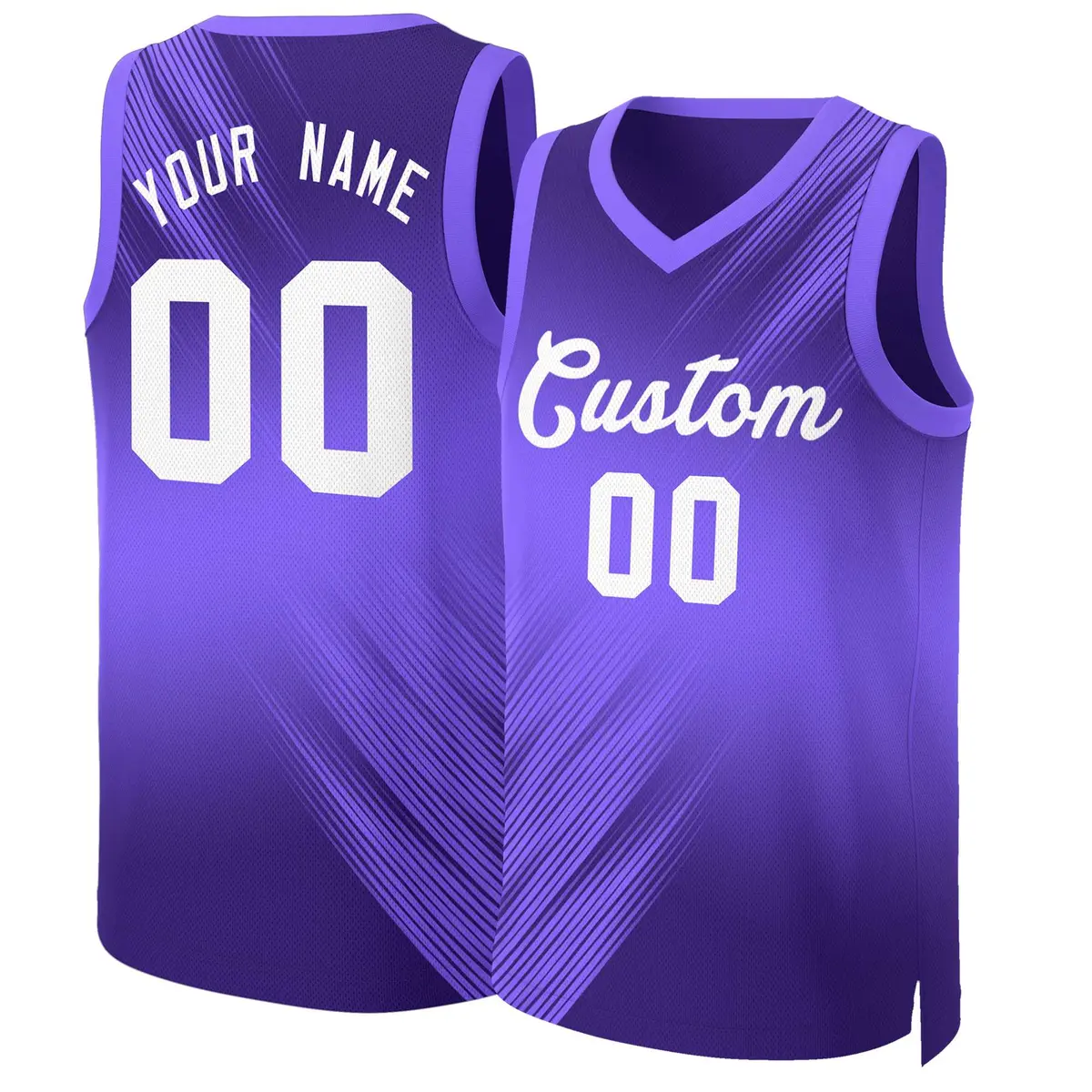 Purple White Gradient Fashion Slash Basketball Jersey