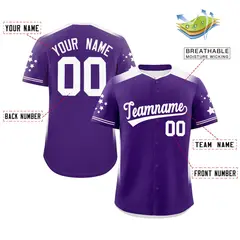 Purple White Gradient Side Star Pattern Baseball Jersey 2