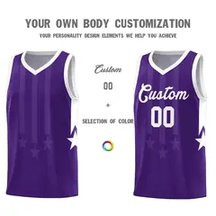 Purple White Gradient Star Graffiti Basketball Jersey 3