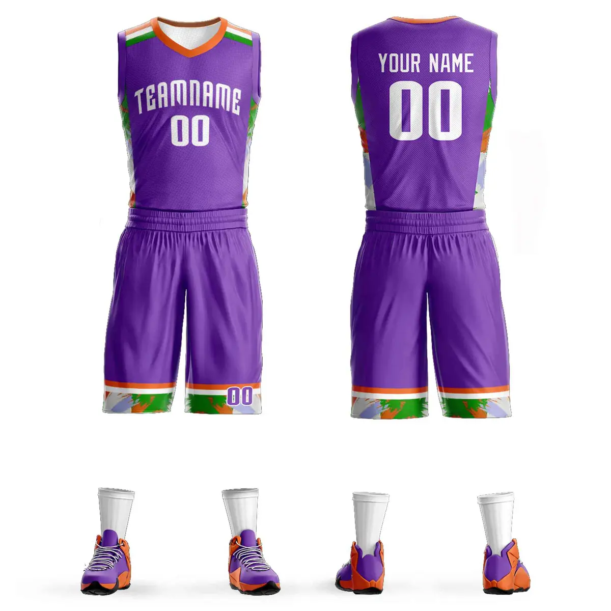 Purple White Graffiti Basketball Jersey Set