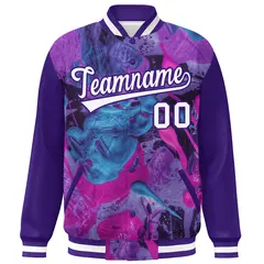 Purple White Graffiti Tie Dye Varsity Letterman Jacket 3