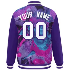Purple White Graffiti Tie Dye Varsity Letterman Jacket 4