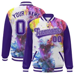 Purple White Graffiti Tie Dye Varsity Letterman Jacket