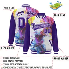 Purple White Graffiti Tie Dye Varsity Letterman Jacket 2