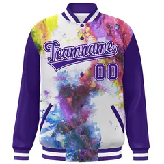 Purple White Graffiti Tie Dye Varsity Letterman Jacket 3