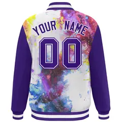 Purple White Graffiti Tie Dye Varsity Letterman Jacket 4