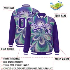 Purple White Graffiti Tie Dye Varsity Letterman Jacket 2