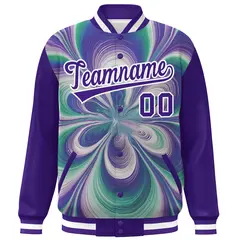 Purple White Graffiti Tie Dye Varsity Letterman Jacket 3