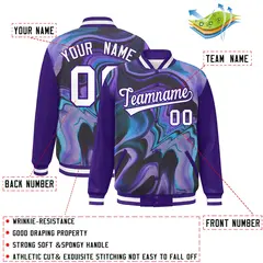 Purple White Graffiti Tie Dye Varsity Letterman Jacket 2