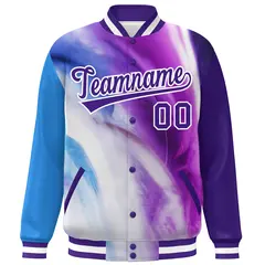 Purple White Graffiti Tie Dye Varsity Letterman Jacket 3