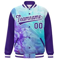 Purple White Graffiti Tie Dye Varsity Letterman Jacket 3