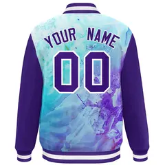 Purple White Graffiti Tie Dye Varsity Letterman Jacket 4