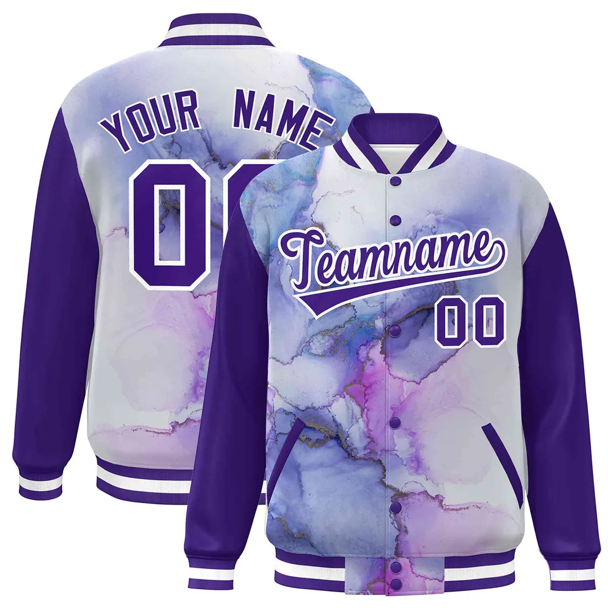 Purple White Graffiti Tie Dye Varsity Letterman Jacket