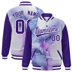Purple White Graffiti Tie Dye Varsity Letterman Jacket