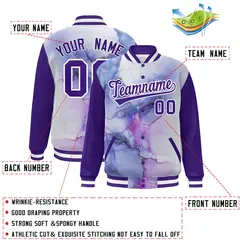 Purple White Graffiti Tie Dye Varsity Letterman Jacket 2