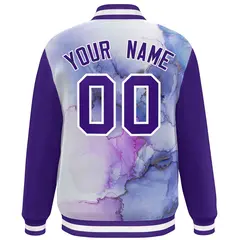 Purple White Graffiti Tie Dye Varsity Letterman Jacket 4