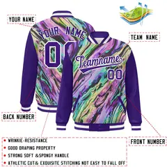 Purple White Graffiti Tie Dye Varsity Letterman Jacket 2