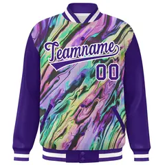 Purple White Graffiti Tie Dye Varsity Letterman Jacket 3