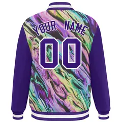 Purple White Graffiti Tie Dye Varsity Letterman Jacket 4