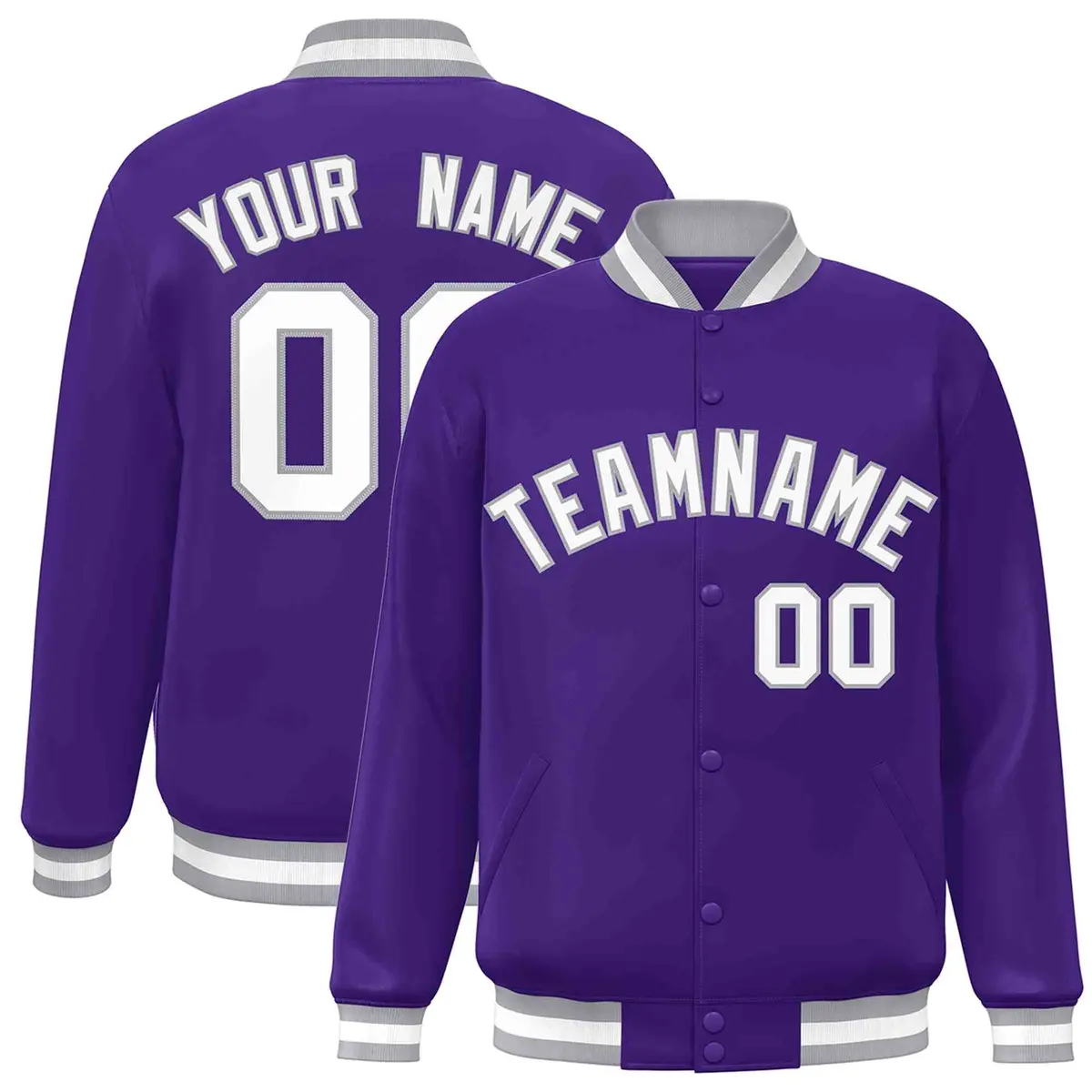Purple White-Gray Classic Varsity Full-Snap Letterman Jacket