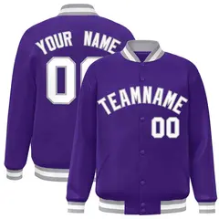 Purple White-Gray Classic Varsity Full-Snap Letterman Jacket 1