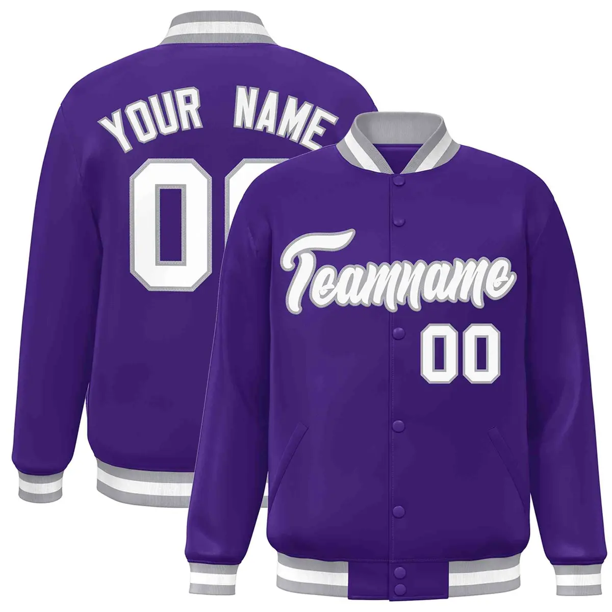 Purple White-Gray Classic Varsity Full-Snap Letterman Jacket