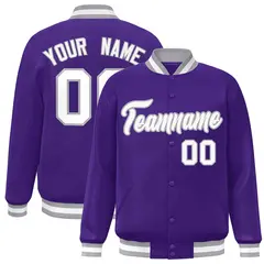 Purple White-Gray Classic Varsity Full-Snap Letterman Jacket