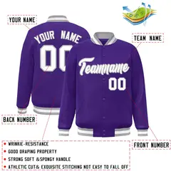 Purple White-Gray Classic Varsity Full-Snap Letterman Jacket 2