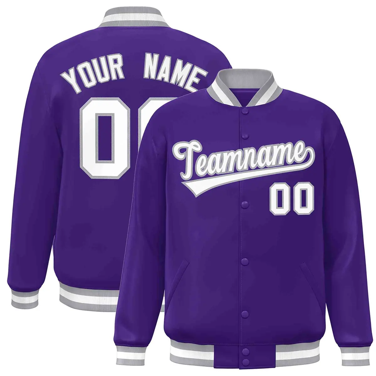 Purple White-Gray Classic Varsity Full-Snap Letterman Jacket