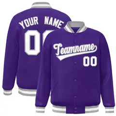 Purple White-Gray Classic Varsity Full-Snap Letterman Jacket 1