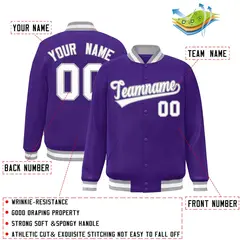 Purple White-Gray Classic Varsity Full-Snap Letterman Jacket 2