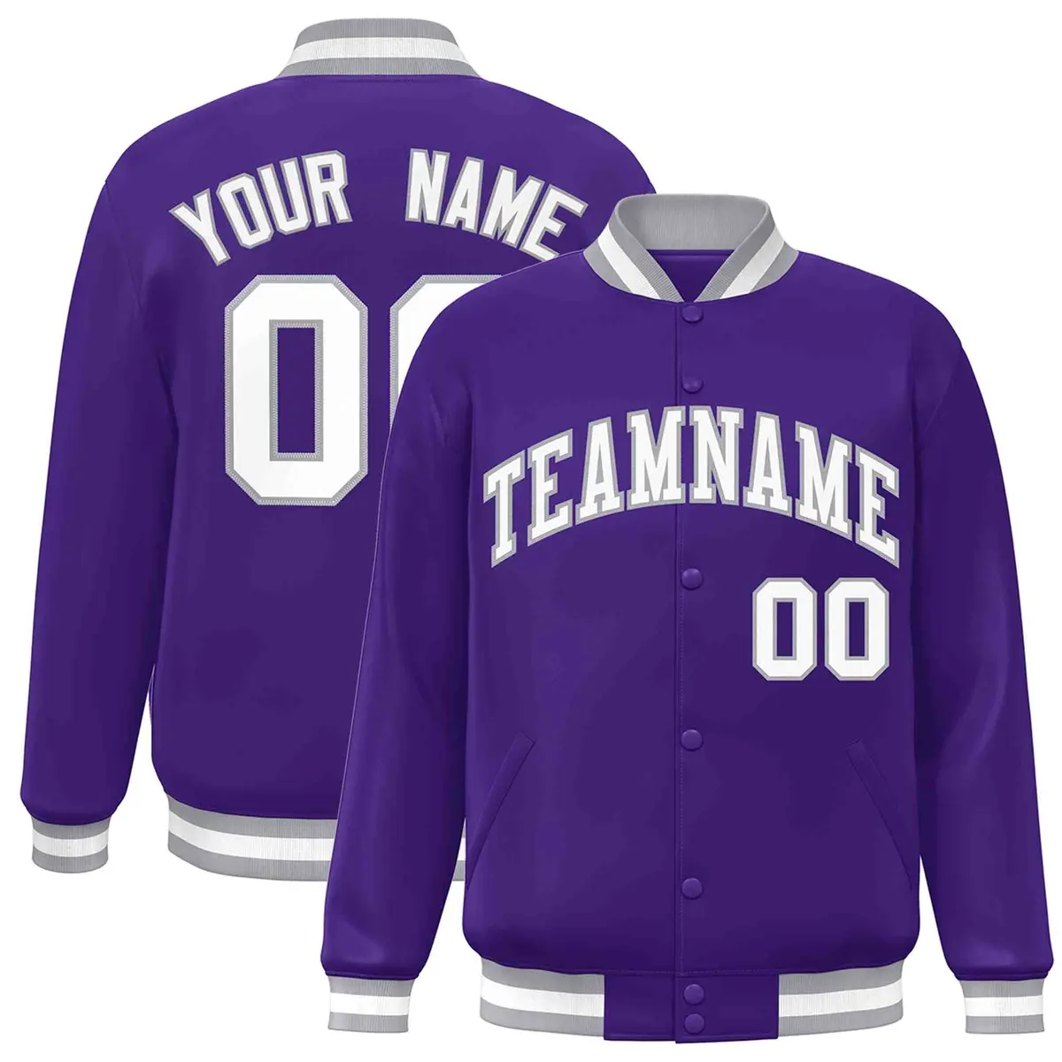 Purple White-Gray Classic Varsity Full-Snap Letterman Jacket
