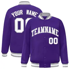 Purple White-Gray Classic Varsity Full-Snap Letterman Jacket