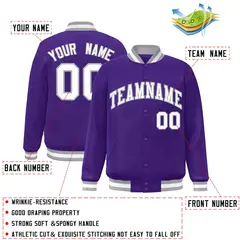 Purple White-Gray Classic Varsity Full-Snap Letterman Jacket 2