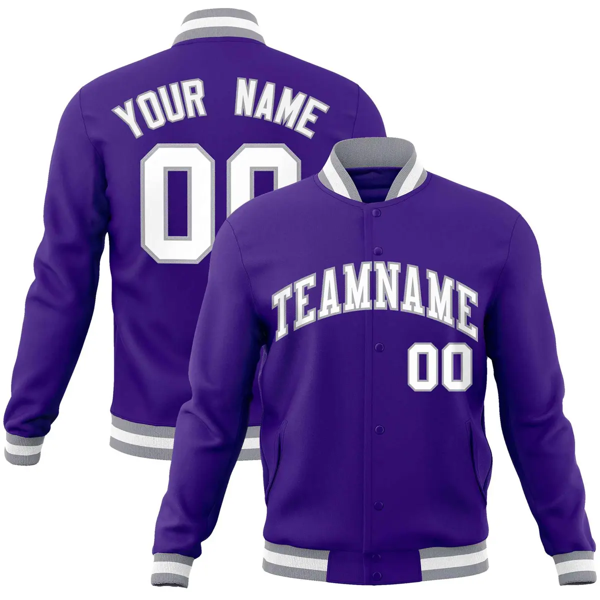 Purple White-Gray Classic Varsity Full-Snap Letterman Jacket
