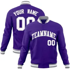 Purple White-Gray Classic Varsity Full-Snap Letterman Jacket 1