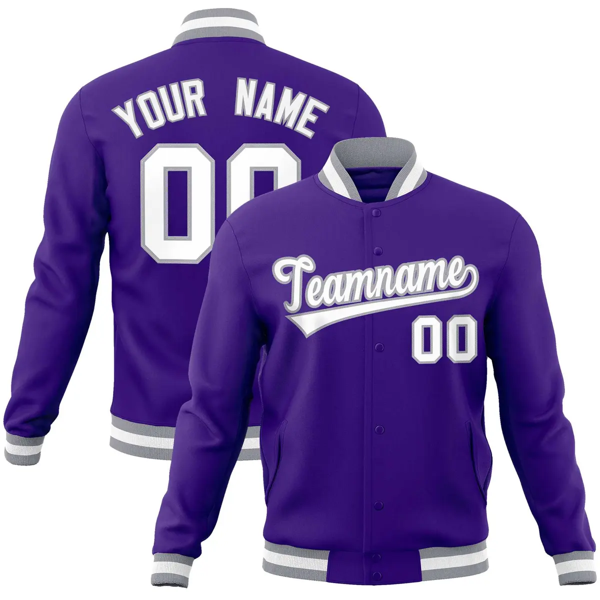 Purple White-Gray Classic Varsity Full-Snap Letterman Jacket