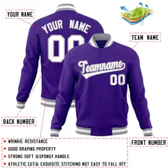 Purple White-Gray Classic Varsity Full-Snap Letterman Jacket 4