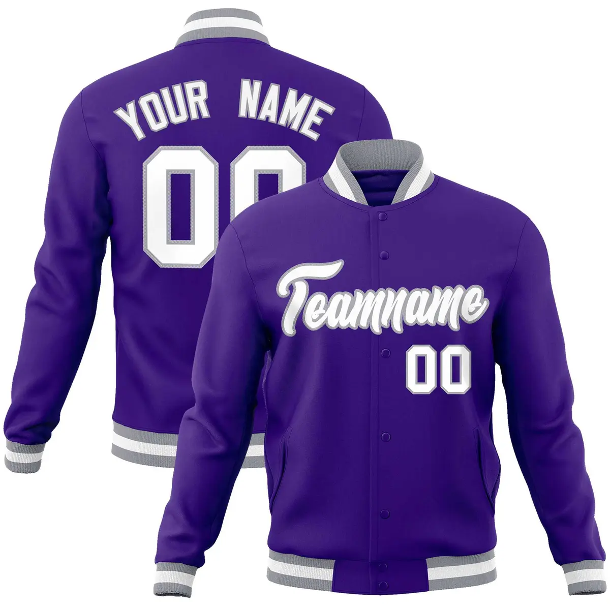 Purple White-Gray Classic Varsity Full-Snap Letterman Jacket
