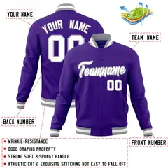 Purple White-Gray Classic Varsity Full-Snap Letterman Jacket 4