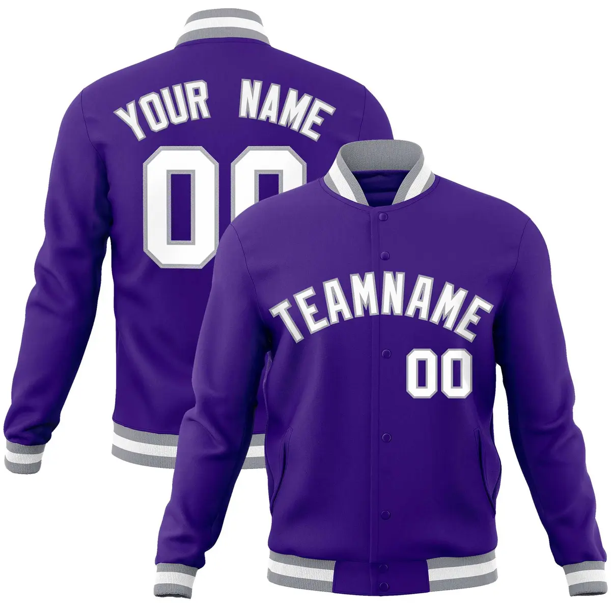 Purple White-Gray Classic Varsity Full-Snap Letterman Jacket