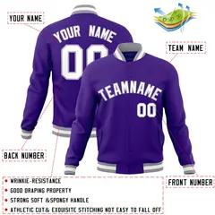 Purple White-Gray Classic Varsity Full-Snap Letterman Jacket 4