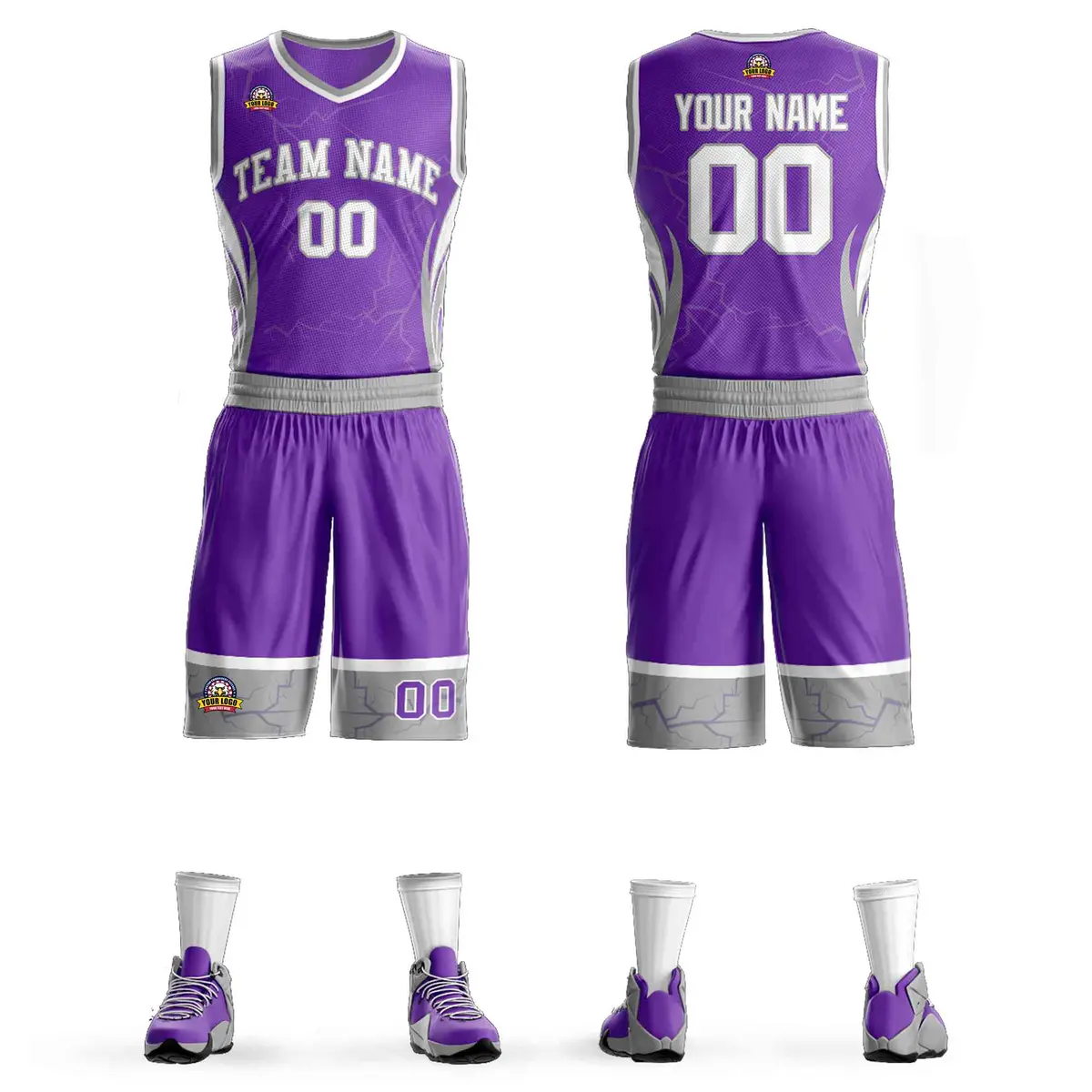Purple White Gray Graffiti Lightning Basketball Jersey