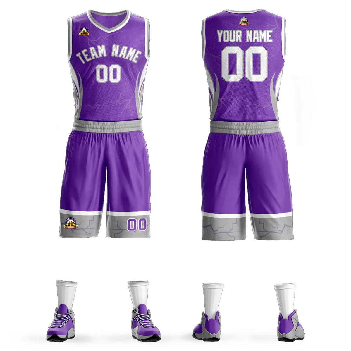 Purple White Gray Graffiti Lightning Basketball Jersey