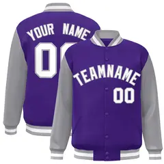Purple White-Gray Raglan Varsity Full-Snap Letterman Jacket