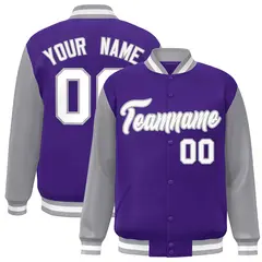 Purple White-Gray Raglan Varsity Full-Snap Letterman Jacket