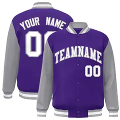 Purple White-Gray Raglan Varsity Full-Snap Letterman Jacket