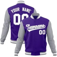 Purple White-Gray Raglan Varsity Full-Snap Letterman Jacket